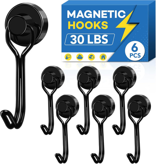 LOVIMAG Hooks, 30lbs+ Magnetic Magnet Hook 2026 Cruise Cabin Ship Essentials Heavy Duty Strong Refrigerator Fridge Hanging for Classroom Beach Vacation Kitchen Grills Home Mug Hanger (6 Pack)