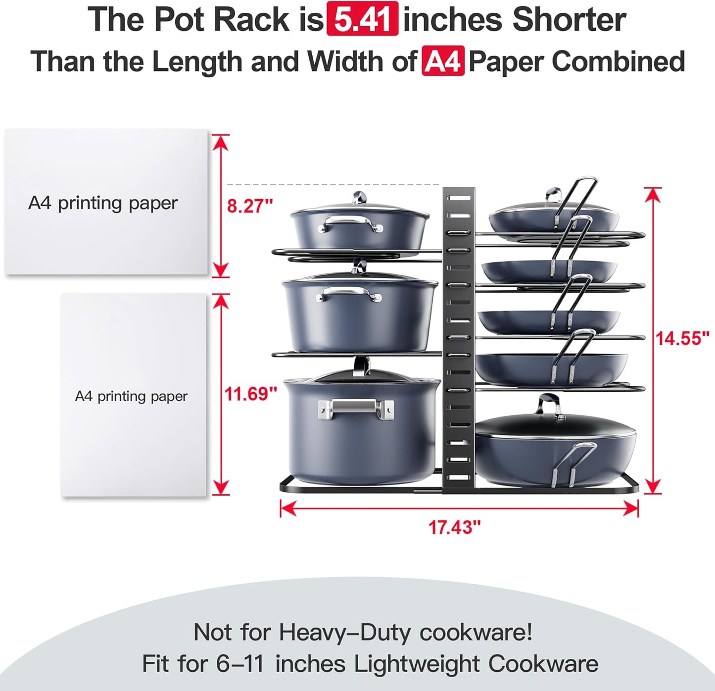 ORDORA Pots and Pans Organizer under Cabinet 14.55 Height, Adjustable 