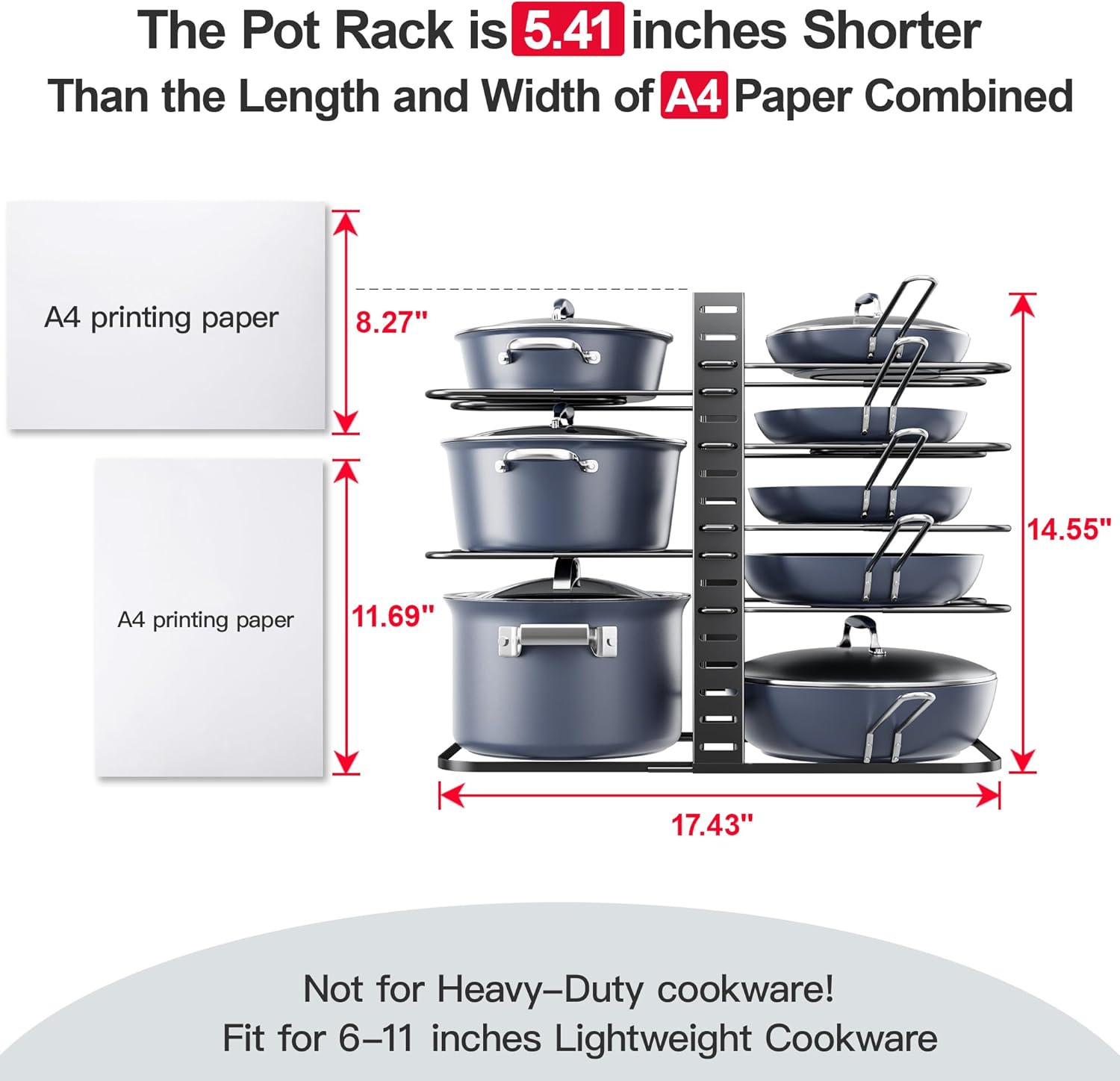 ORDORA Pots and Pans Organizer under Cabinet 14.55 Height, Adjustable 
