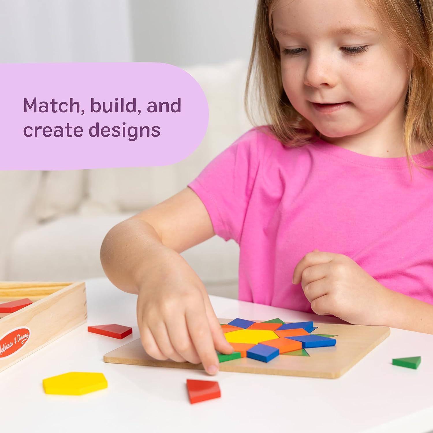 Melissa & Doug Pattern Blocks and Boards with 120 Multi-Colored Wooden