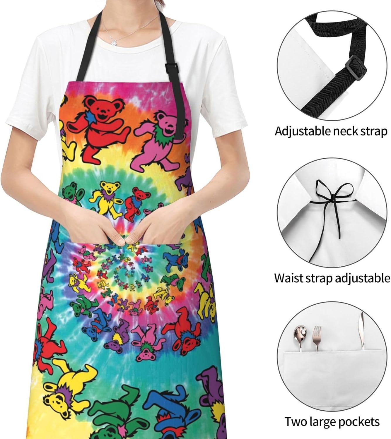 Dancing thanksgiving bear Print 28x33 In Adult Kitchen Apron with Pock