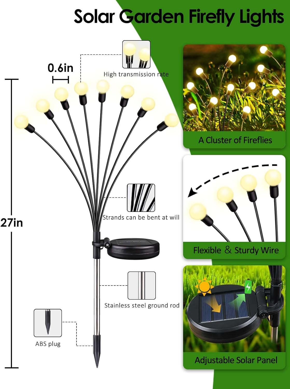2026 Upgraded Solar Lights Outdoor, 8 Pack Solar Garden Lights with 2 