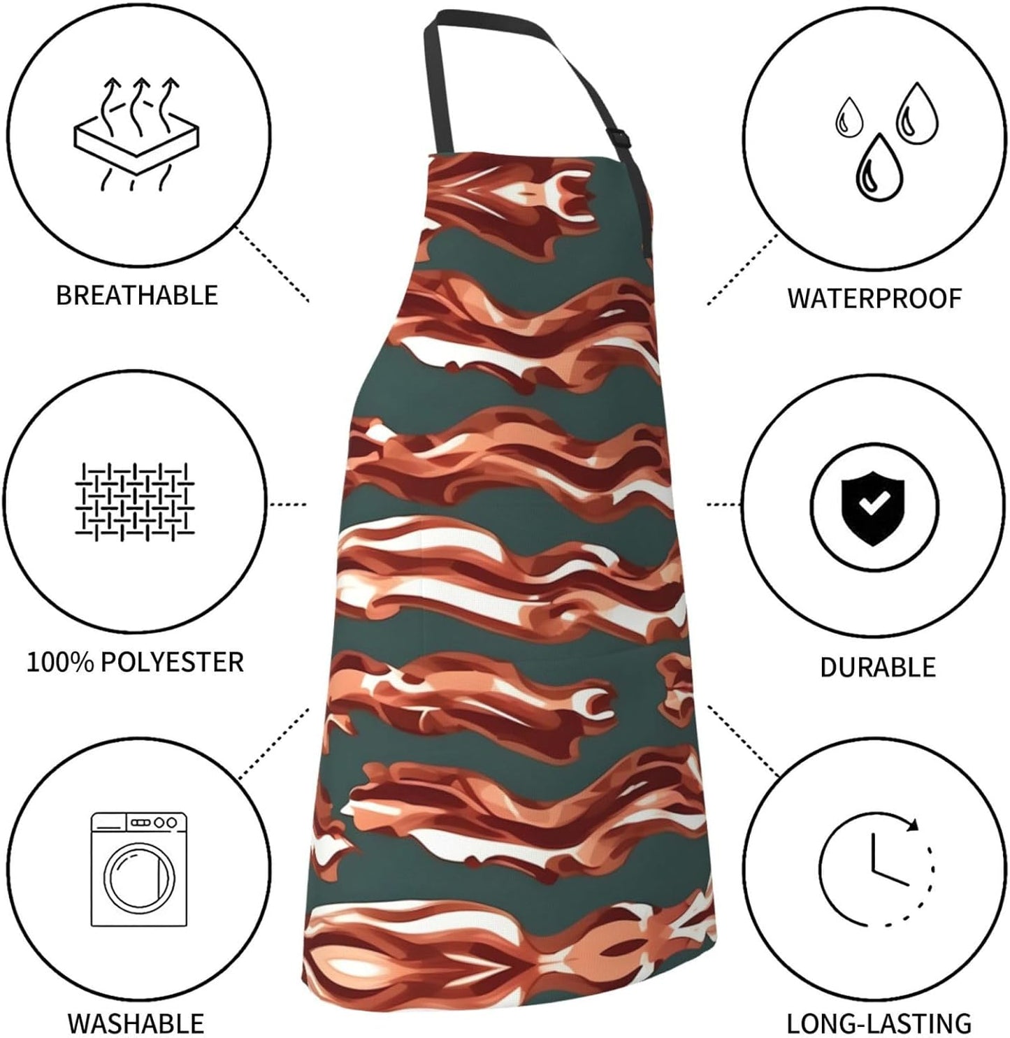 Bacon Pattern Print Laundry apron 28x33 In Waterproof Kitchen Apron with Pockets for Cooking Baking