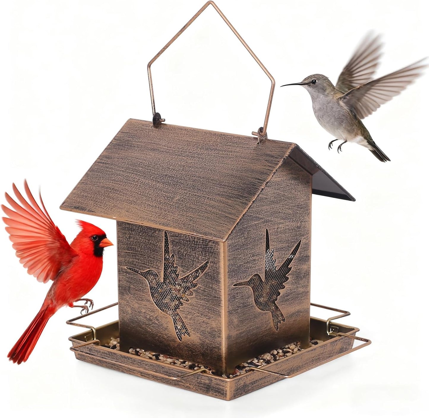Vintage Metal Bird Feeders, Unique Design Bird Feeder for Outside Squirrel Proof, Attracting Wild Birds, Bronze