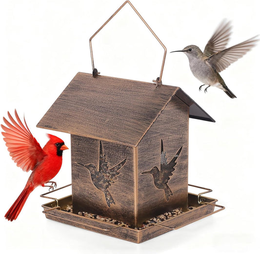 Vintage Metal Bird Feeders, Unique Design Bird Feeder for Outside Squirrel Proof, Attracting Wild Birds, Bronze