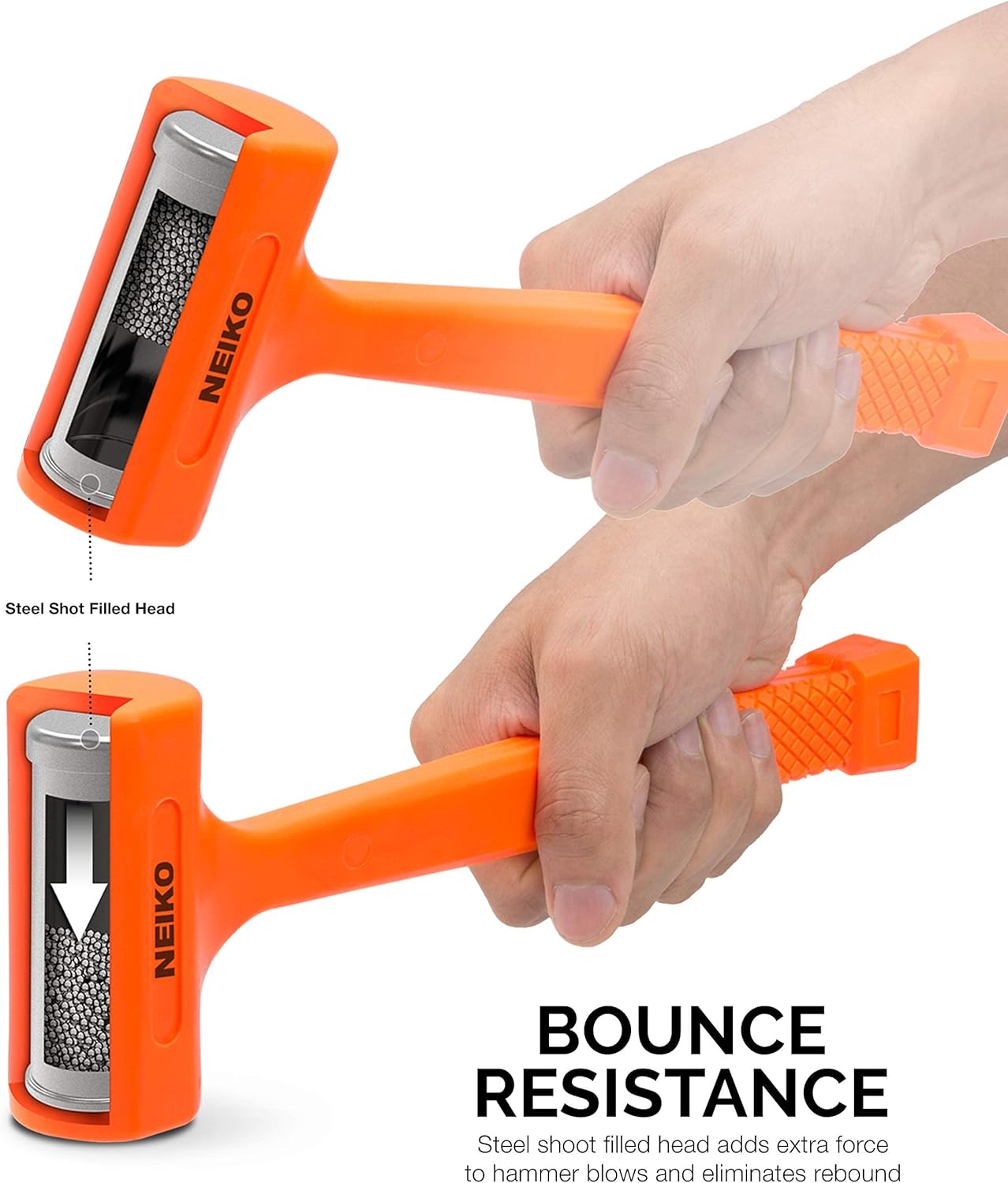 NEIKO 02847A 2 LB Dead Blow Hammer, Neon Orange | Unibody Molded | Che