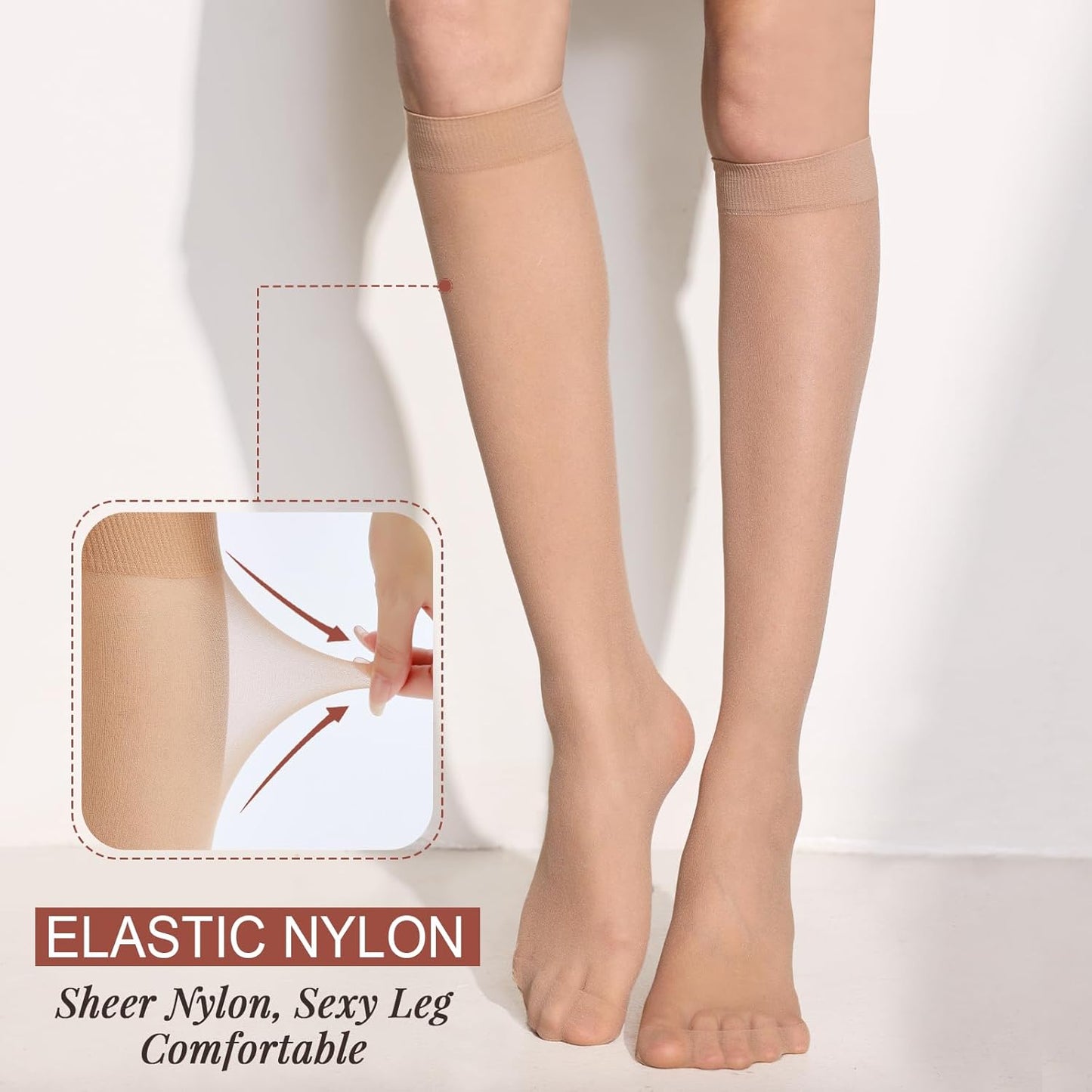 12 Pairs Knee High Stockings for Women, 20 Denier Sheer Nylon Socks fo