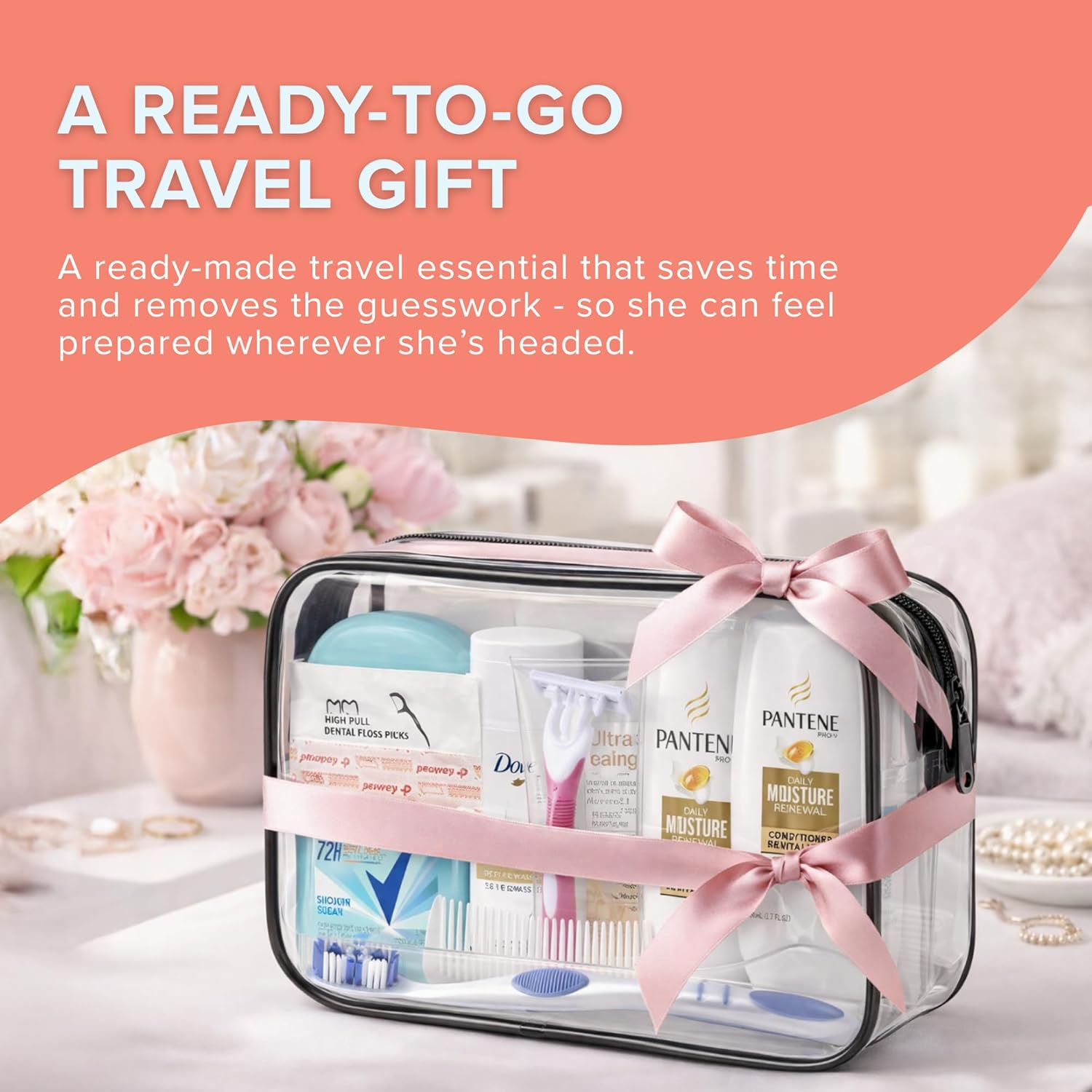 TrekTote 15 Piece Set Women’s Travel & Hygiene Kit with Clear Toiletry