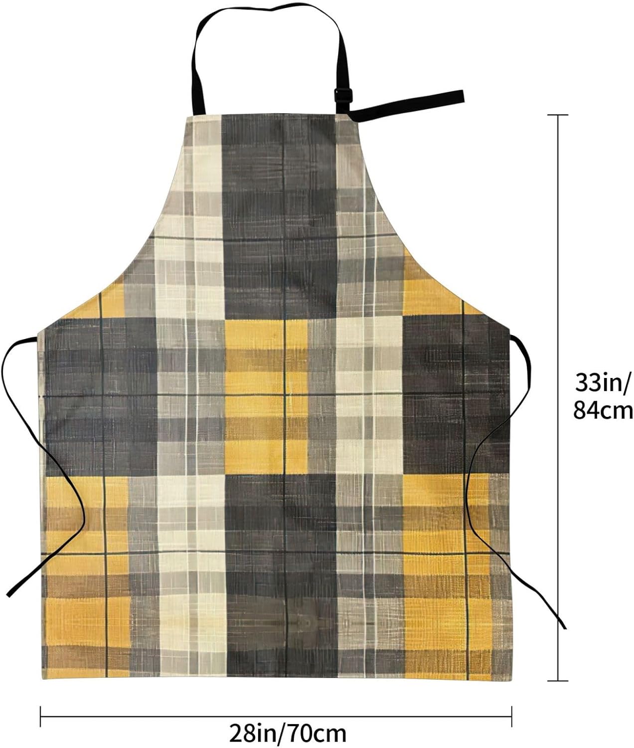Yellow Gray Black Plaid print Waterproof chef's apron with pocket apron for kitchen cooking baking barbecue and gardening