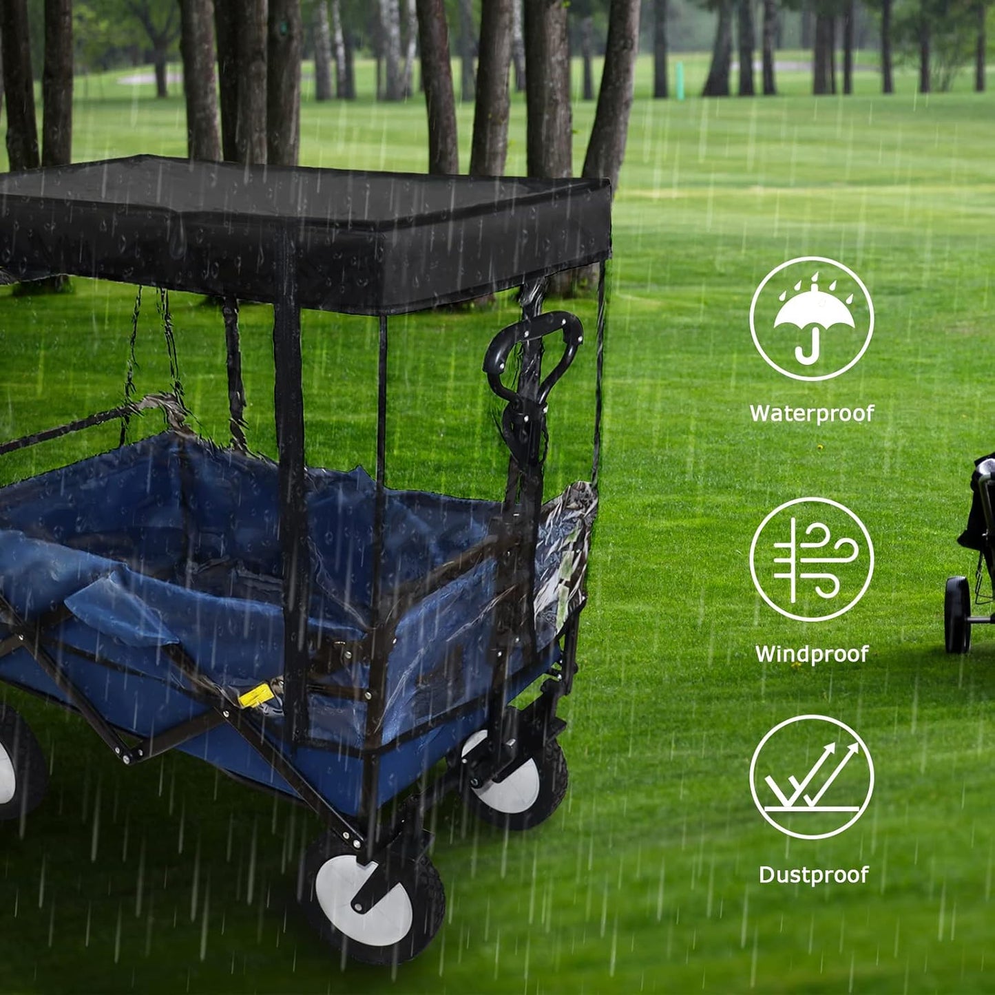 Rain Cover for Wagon, Push-Pull Rain Cover, Folding Caravan Canopy Accessories Suitable for Outdoor Camping Picnic Waterproof Transparent EVA Cover (Suitable for Half-Folded Wagon)