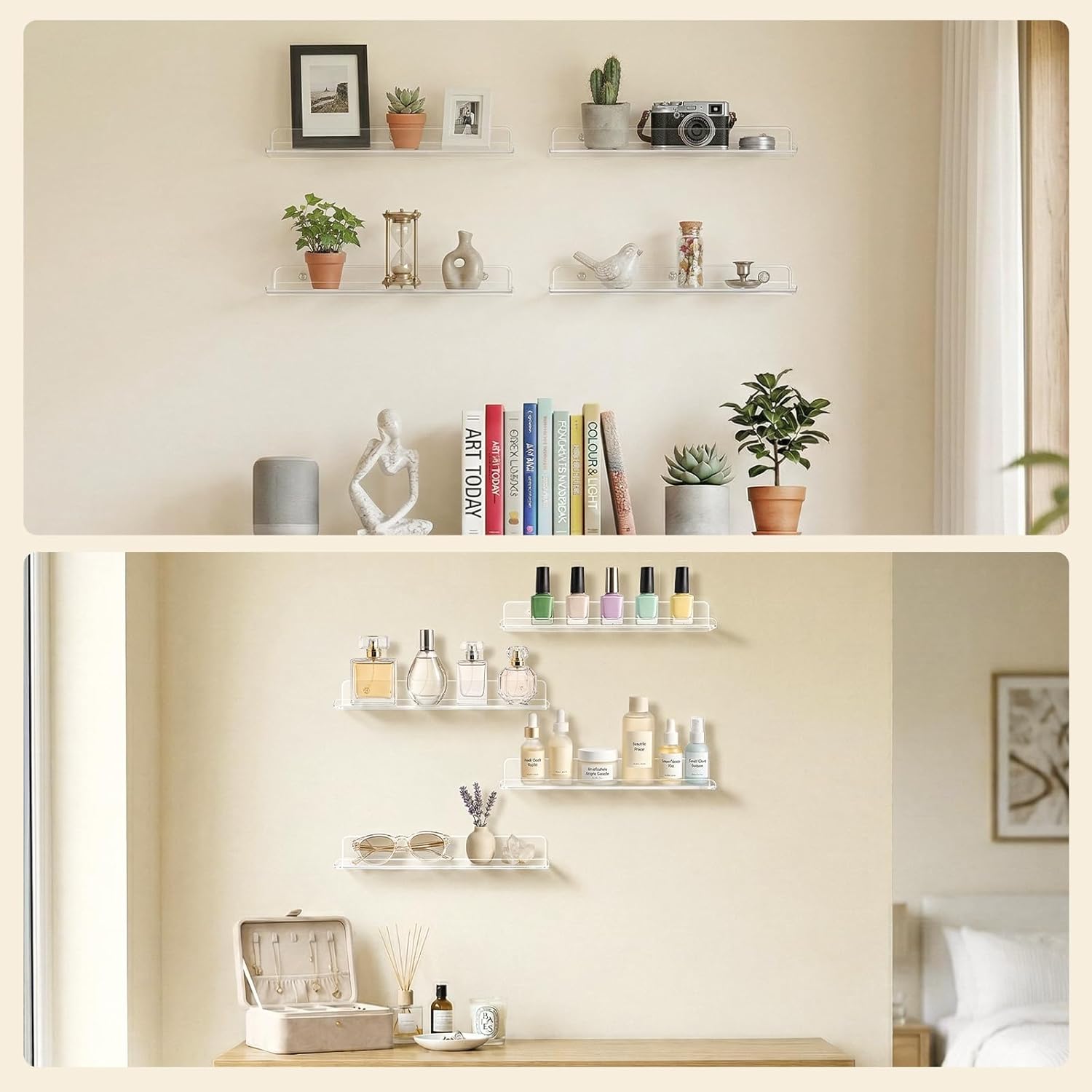 Lifewit Floating Shelves for Bathroom, 14" Clear Wall Organizer for Ma
