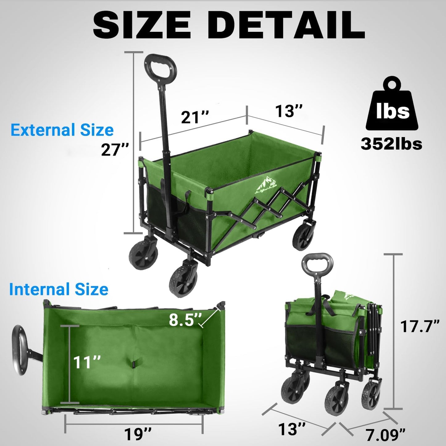 Collapsible Wagon 352LBS Capacity, Foldable Large Wagons Carts, Heavy 