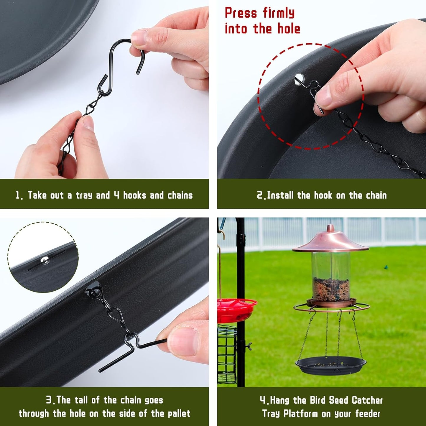 2 Sets 12.8'' Bird Seed Catcher Tray Platform Bird Feeder Large Hanging Tray Fits Most Feeders Catches Most Falling Seed and Husk Outdoor Yard Garden Backyard for Attracting Birds, Black