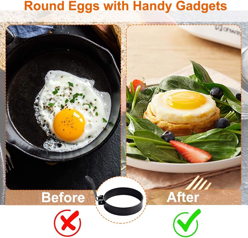COTEY Large 3.5" Nonstick Egg Rings Set of 4, Round Crumpet Ring Mold 