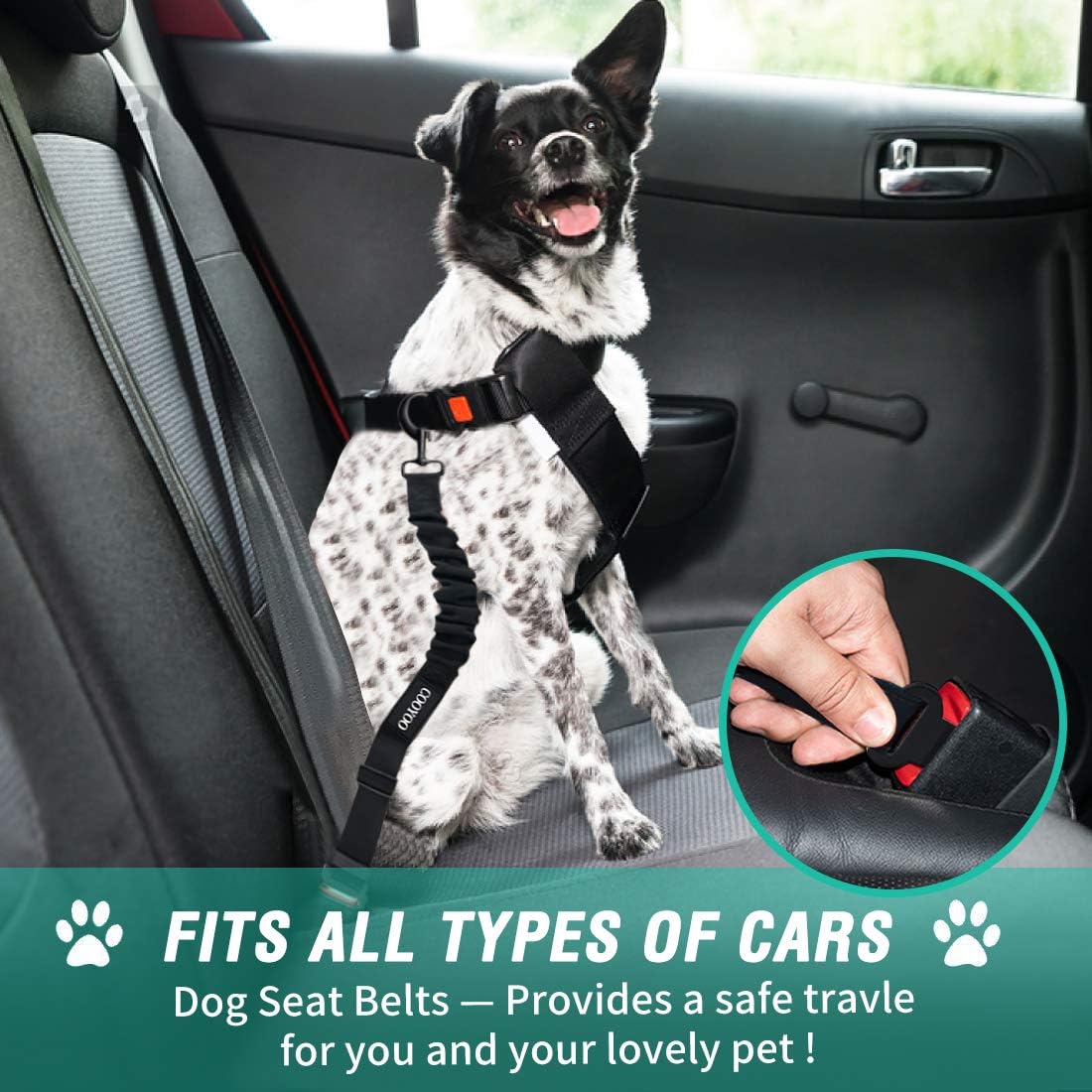 COOYOO Dog Seat Belt, Durability Retractable Dog Car Harness Adjustabl