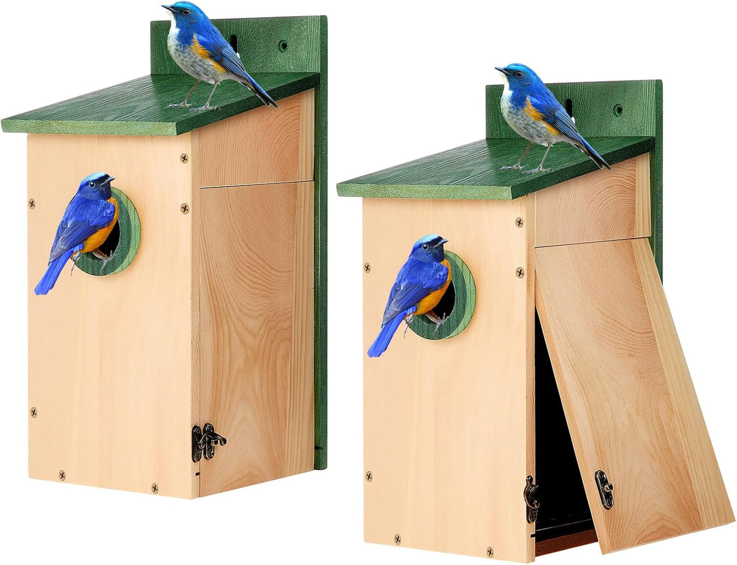 2 Pack 12" H Cedar Bluebird Houses for Outside Wooden Predator Guard Bird Nesting Box with Secure Latch Air Vents Clear View Panel Outdoors Bird House for Bluebird Wren Swallow Finch