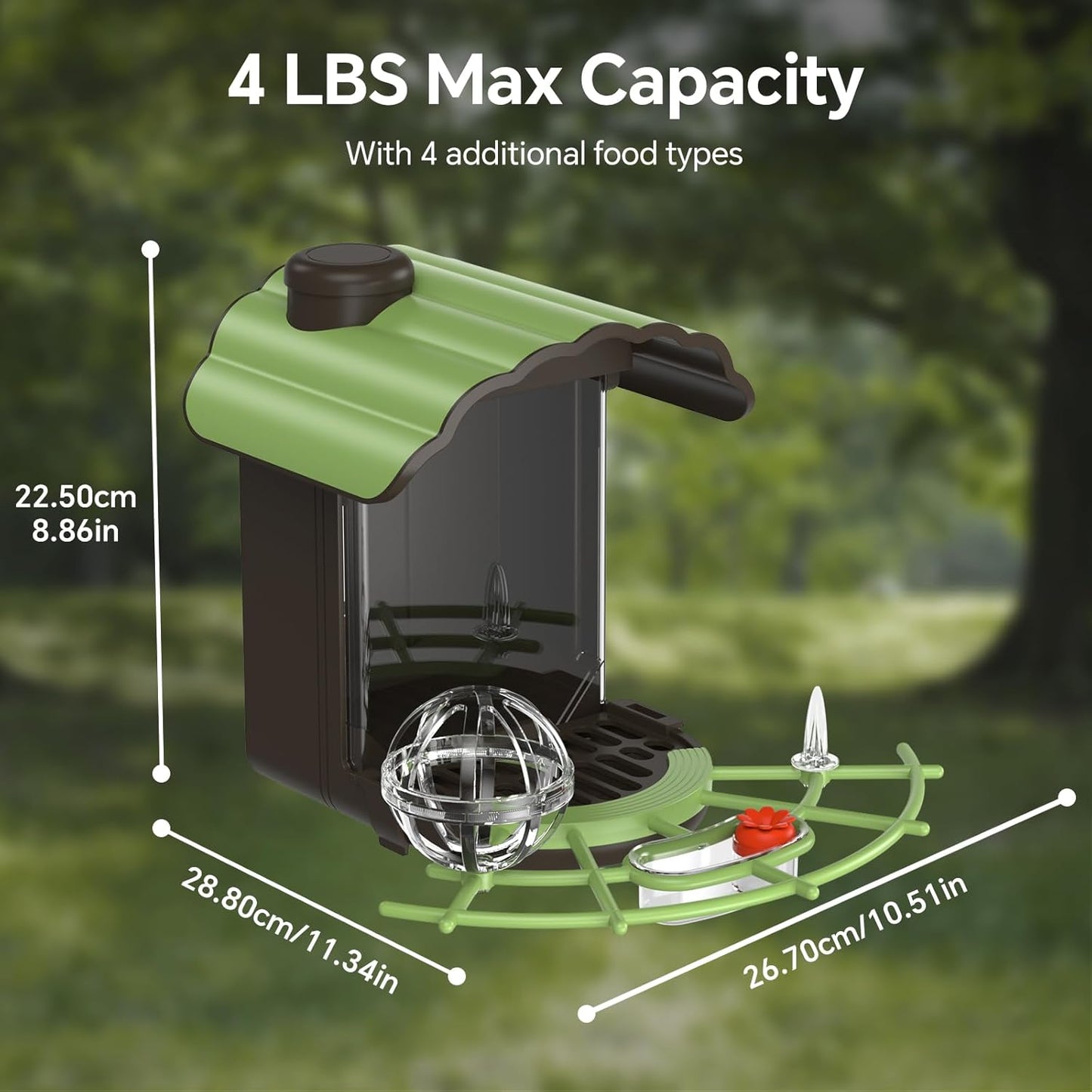 Bird Feeder for Outdoors, Outside Seed Feeders with 4 in 1 Food Tray, 2L Clear Large Capacity, Easy Mount, Suitable for Finch, Cardinal, Blue Jay, Humming, Safflower and Other Birds
