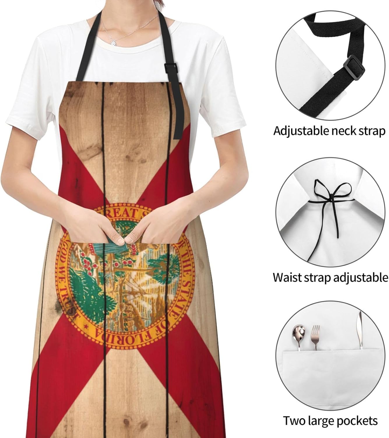 YANYU Florida flag wood grain Print 28x33 In Kitchen Apron Stylish Che