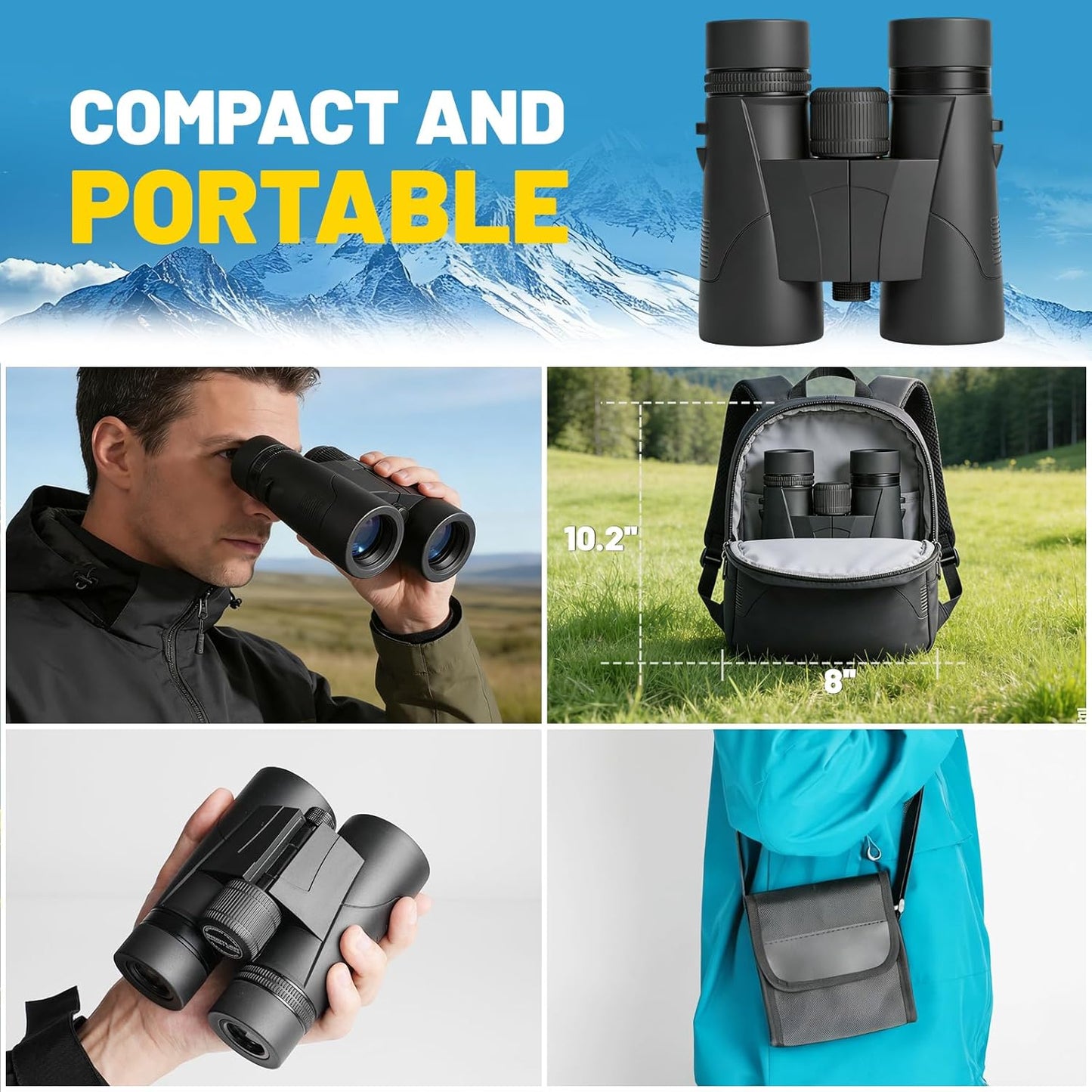 8x32 Binoculars for Adults - HD BAK4 Prism FMC Lens, Waterproof Large View Clear Vision, Lightweight with Phone Adapter Compact Binocular for Bird Watching Travel Cruise Stargazing Hunting