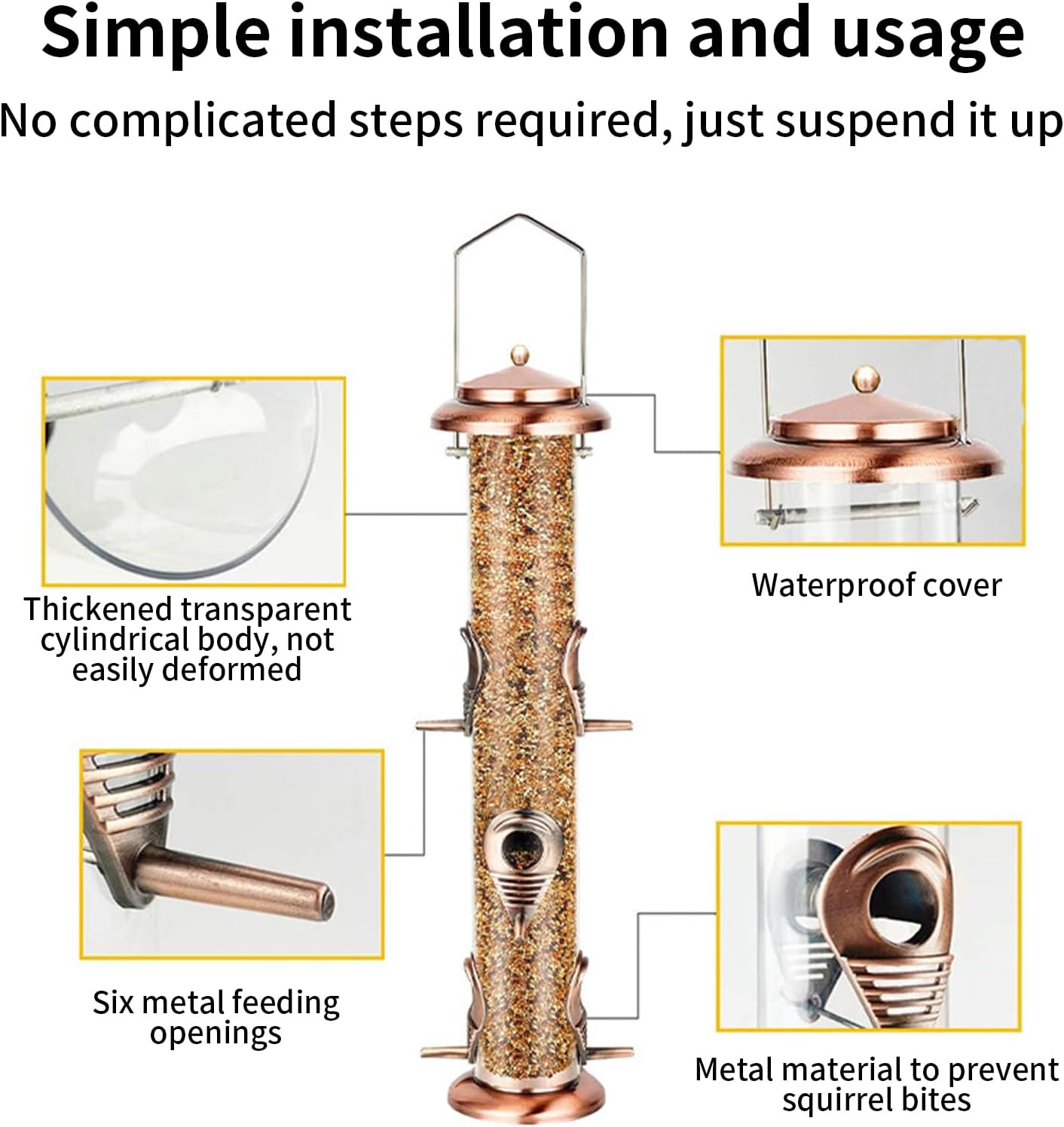Bird Feeders Outdoors - Tube Small Clear Squirrel Proof Feeding Supplies, Bird Feeders for Patio Garden Viewing, Easy to Use & Fill Function Words, Outdoor Feeding Use