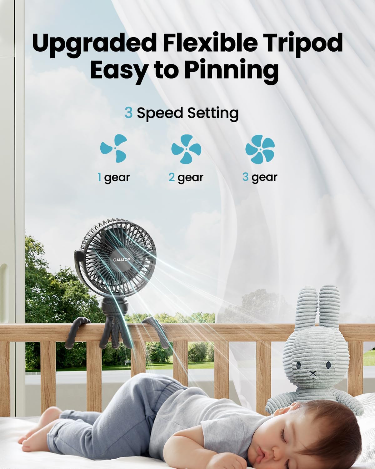 Gaiatop Mini Portable Stroller Fan, Battery Operated Small Clip on, De