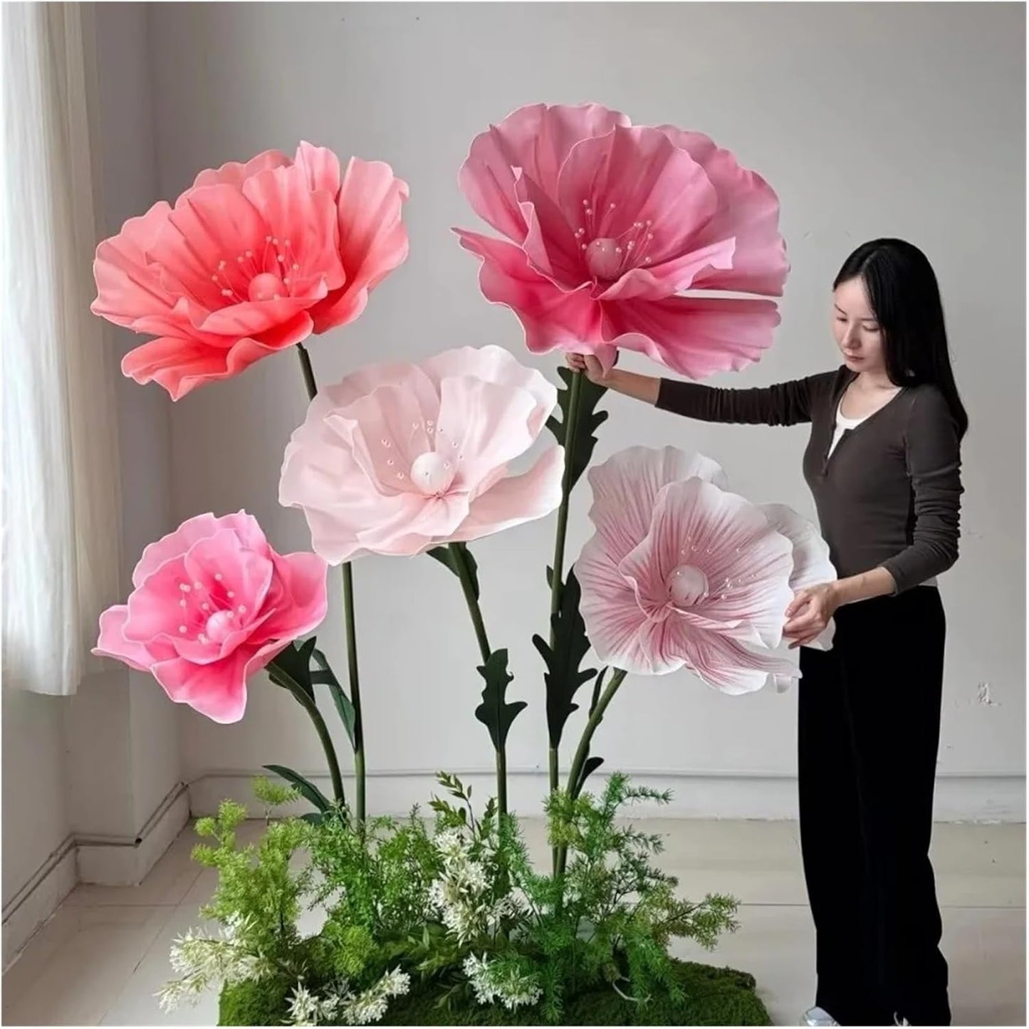 170cm Form Flowers Backdrop Decoration with Stand Giant Decoration Artificial Flowers Realistic Garden Decoration Outdoor(3PCS Flower Set M)