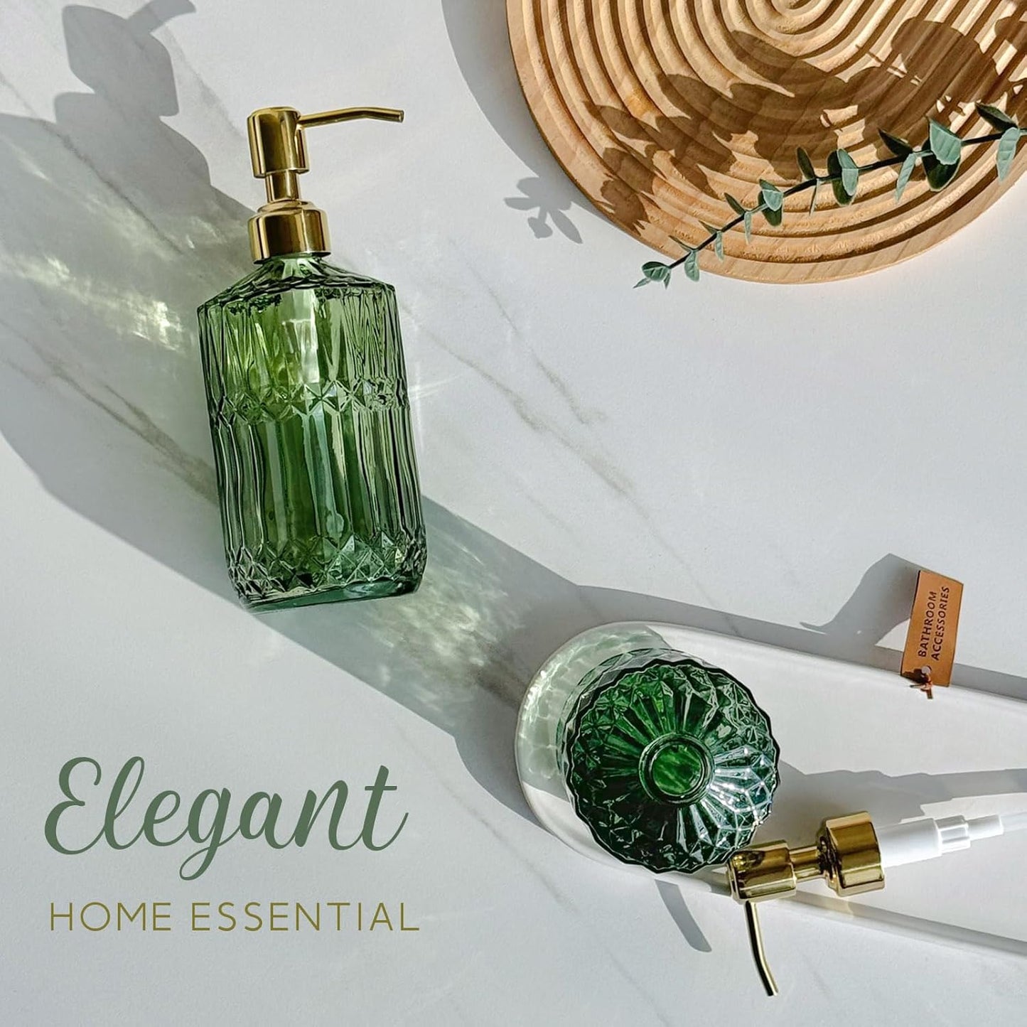 JASAI 18Oz Green Glass Soap Dispenser with Gold Rust Proof Pump, Refillable Kitchen soap Dispenser for Dish Soap, Soap Dispenser Bathroom for Hand soap, Lotion, Body Wash.