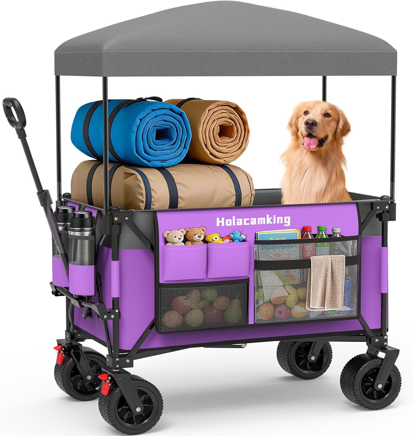 Collapsible Canopy Wagon Cart, Heavy Duty Utility Wagon with Removable
