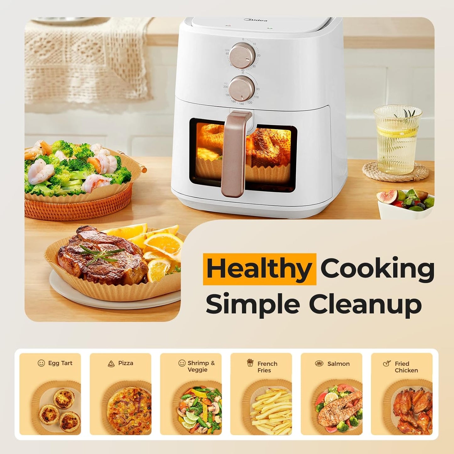 Air Fryer Paper Liners, 200pcs Air Fryer Liners Disposable, 8" Square Baking Paper Liner for 5-8 qt Airfryer Basket, Non-stick and Oil Proof Parchment Paper for Oven, Pans & Baking