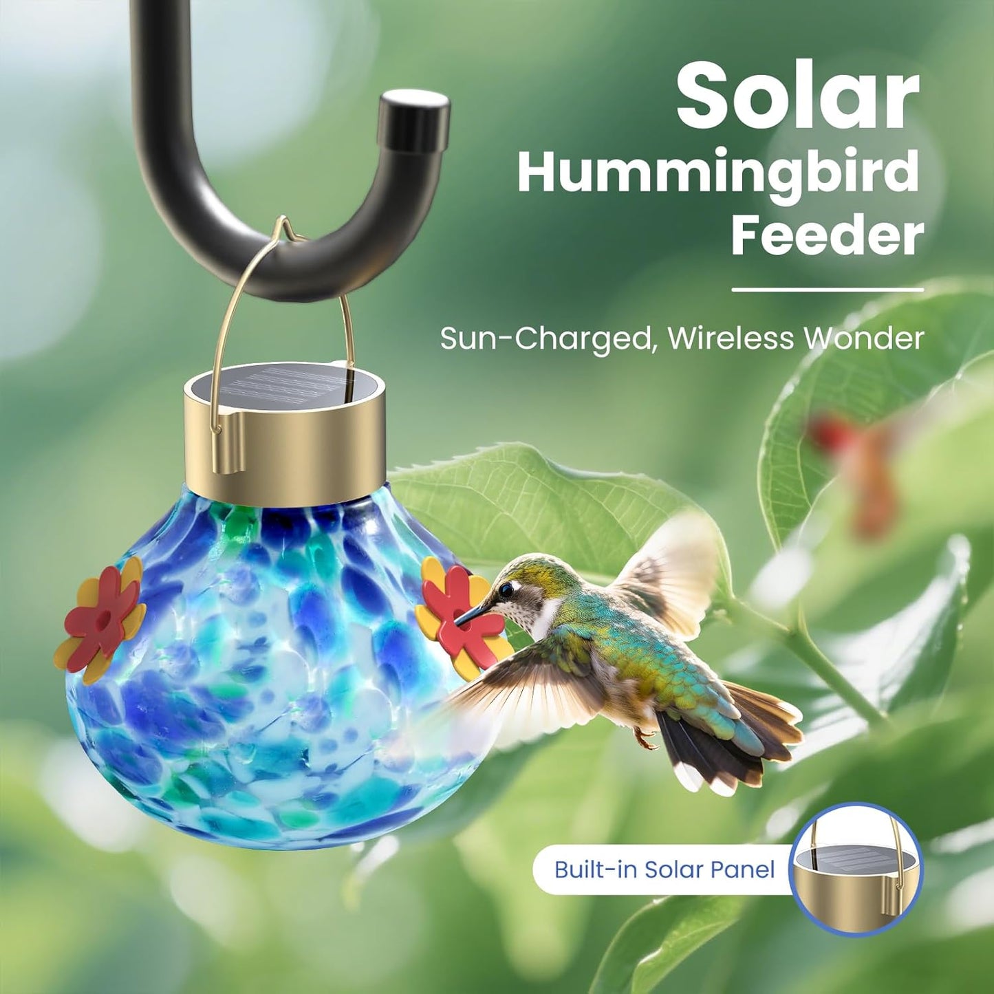 Dome Camera, HD Hummingbird Feeder with Solar Light & Security Camera with Color Night Vision, Motion Detection, Two-Way Audio & Built-in Spotlight, 1-Pack (Blue)