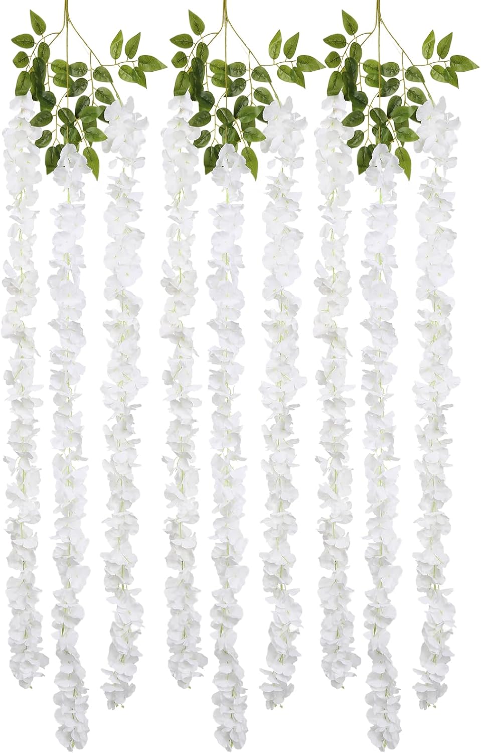 IPOPU White Wisteria Hanging Flowers Garland 6.4FT Wisteria Garland Hanging Flowers for Decoration for Wedding Arch, Backdrop, Garden Party Decor, 3 PCS (White)
