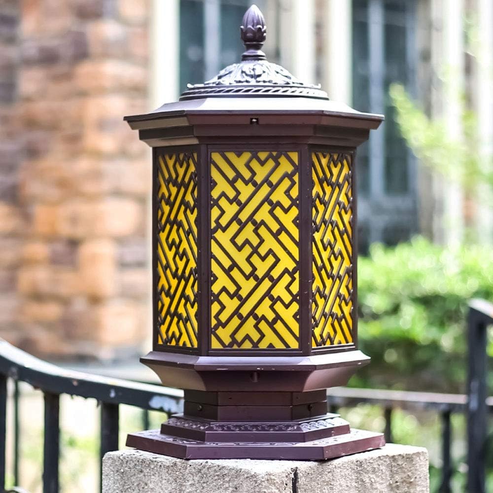 Garden Lamp Chinese All-Aluminum Die-Casting LED Column Head Lamp Garden Community Villa Wall Lamp E27 Outdoor Post Lights Fixtures Black in Garden & Outdoor Stadium(Solar Energy-m)
