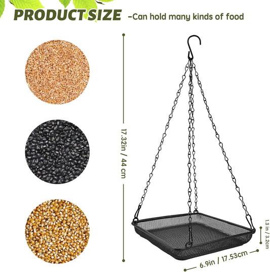 MIXXIDEA Hanging Bird Feeder Tray Metal Mesh Platform Seed Feeder with