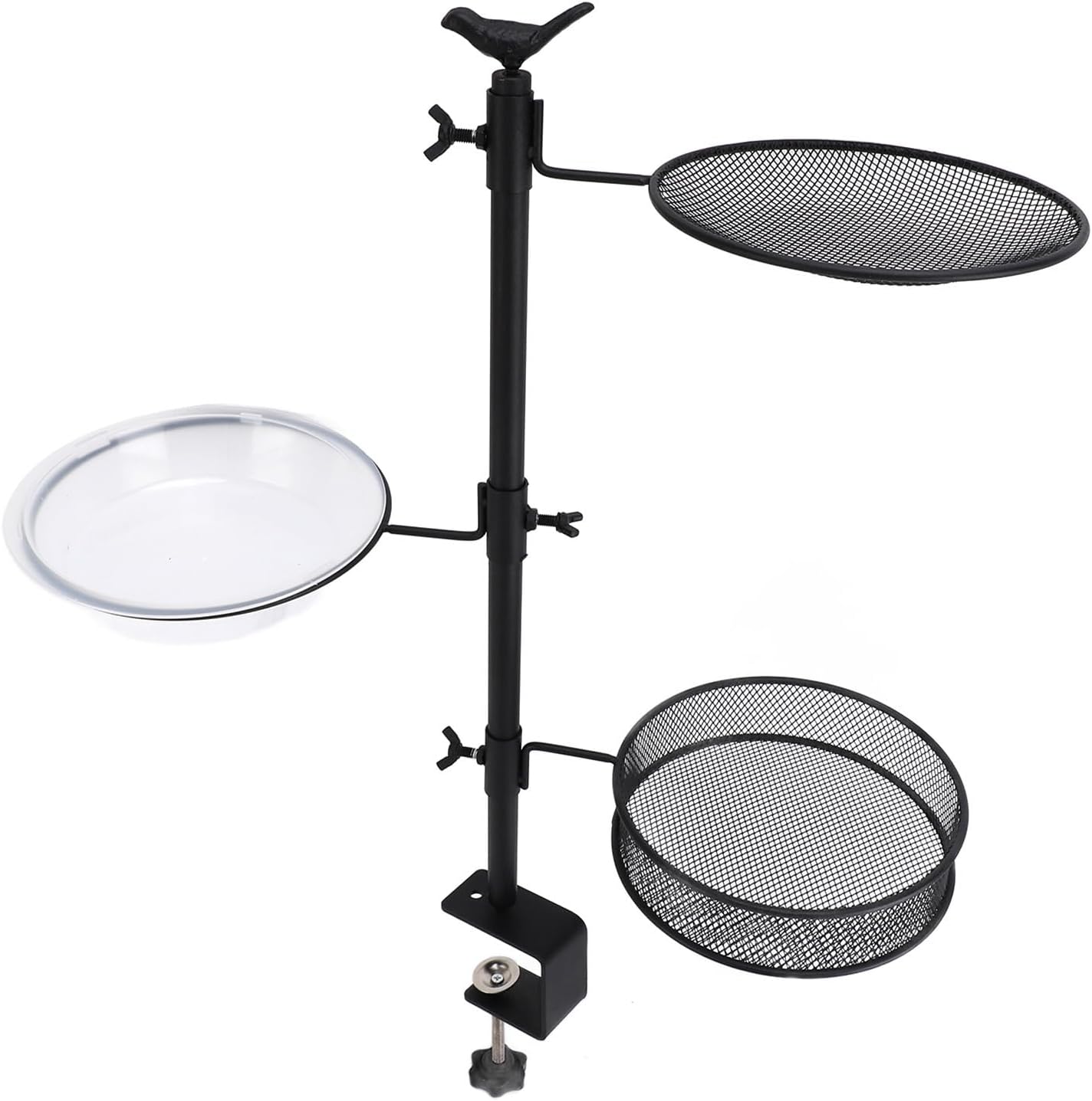 ZJchao Deck Bird Feeder Railing Mount Three Trays Bath Fence Outdoor B