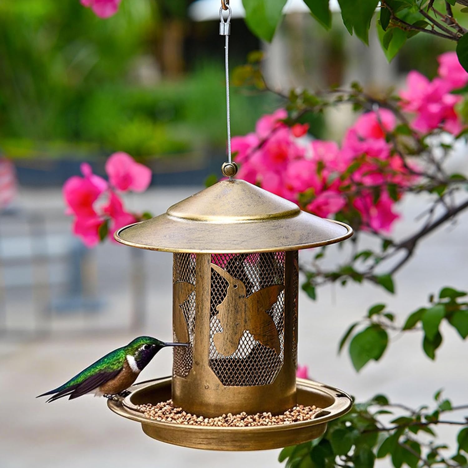 Anti Squirrels Metal Wild Bird Feeder Feeding Stations Wide Roof Prote