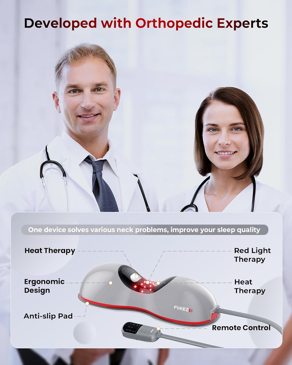 Heated Neck Stretcher with Red Light Therapy, Wireless Cervical Tracti