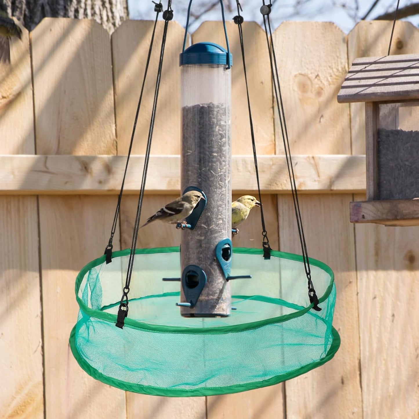 2pcs Bird Feeder Trays, 19.69in Diameter Durable Large Hanging Birdfeeder Mesh Tray with 8 Hanging Ropes and 4 Storage Bags for Outdoor Yard Garden Backyard Attracting Birds(Green)