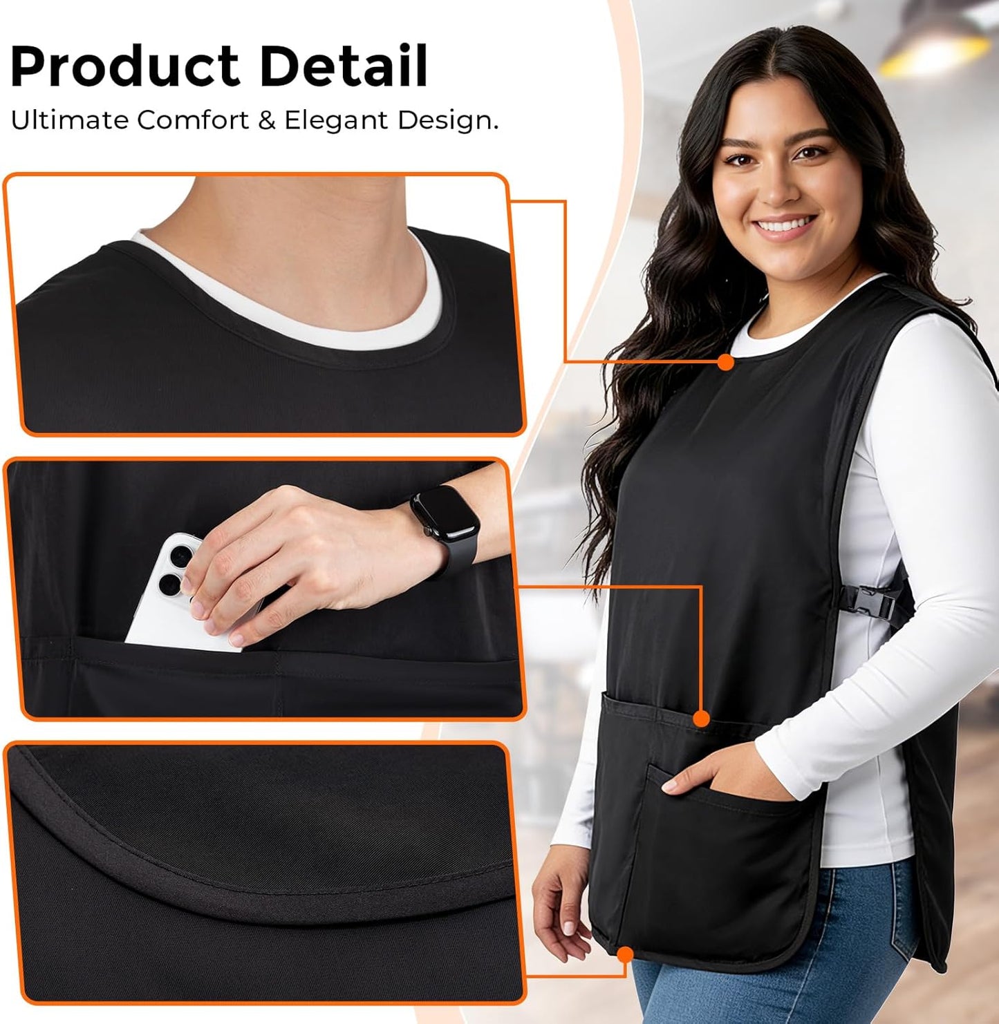 Cobbler Apron with Side Release Buckle for Women Men, Sleeveless Hairdresser Server Smock Jacket for Work Kitchen Garden Art, 4 Pockets Barber Aprons Vest Fast Drying Polyester for Cleaning Painting