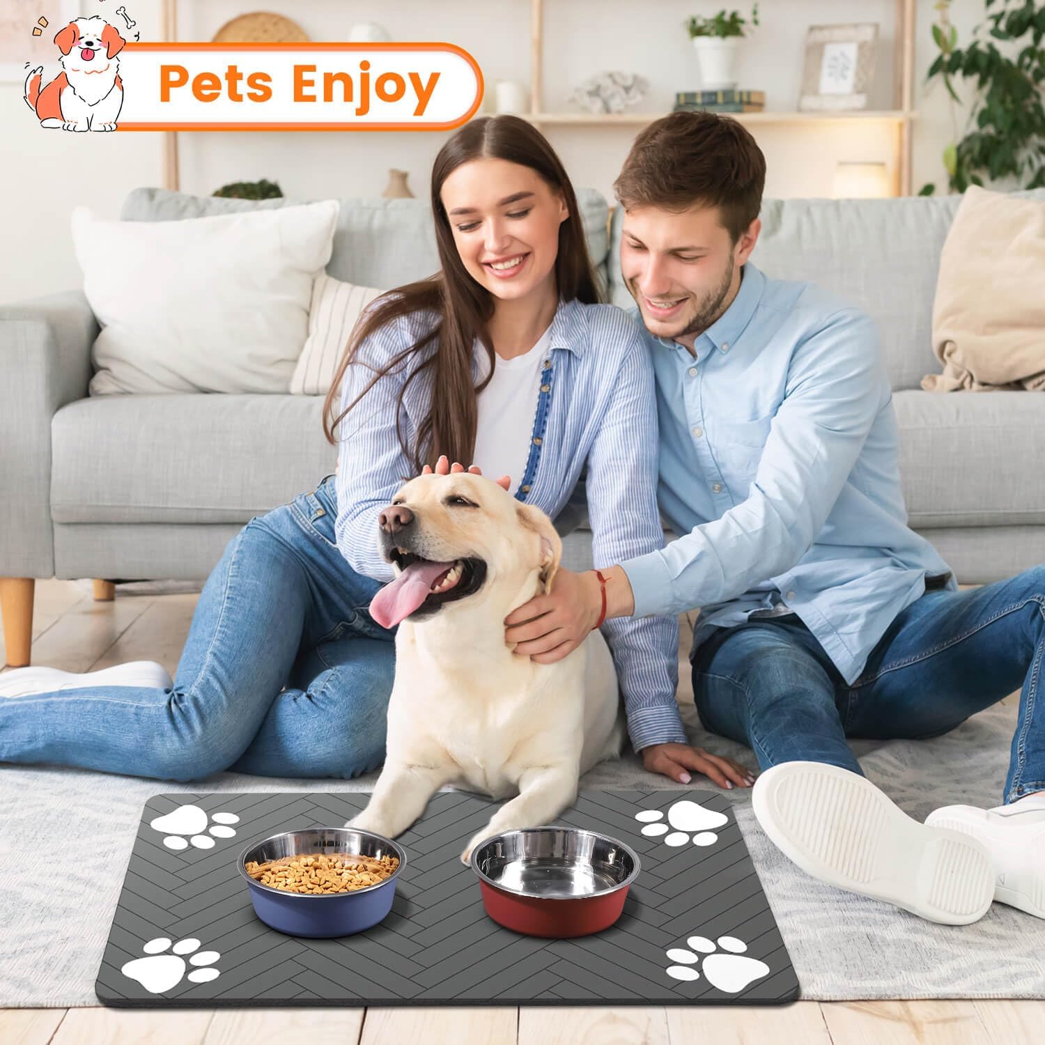 Pet Feeding Mat-Absorbent Pet Placemat for Food and Water Bowl, with W