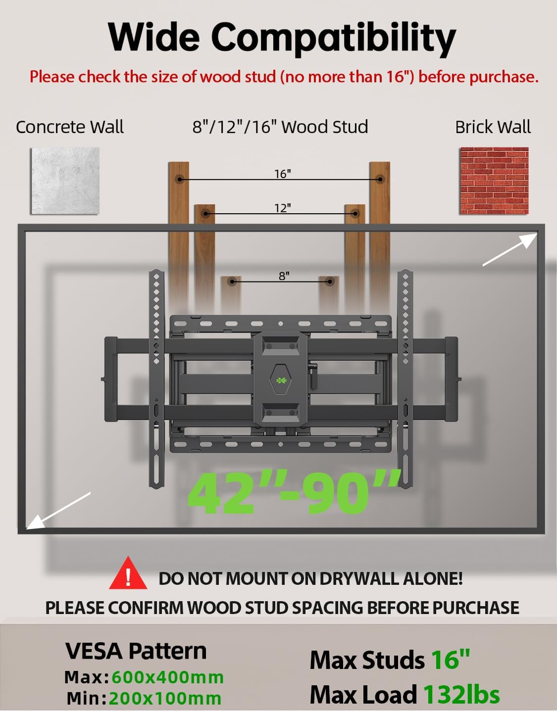 USX Mount Full Motion TV Wall Mount for Most 42-90 inch Flat Screen/LE