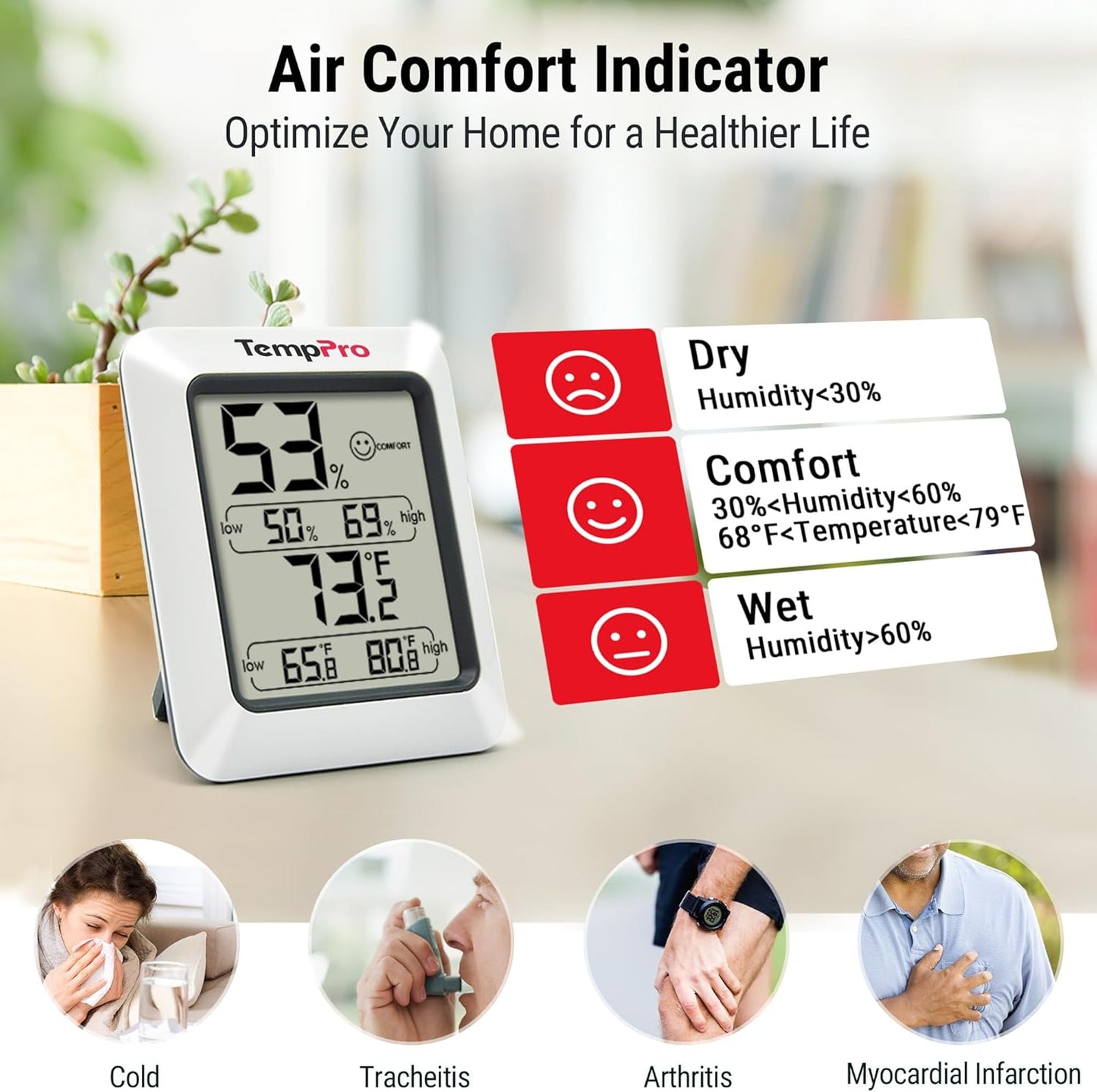 TempPro TP50 Digital Hygrometer Indoor Thermometer Room Thermometer an