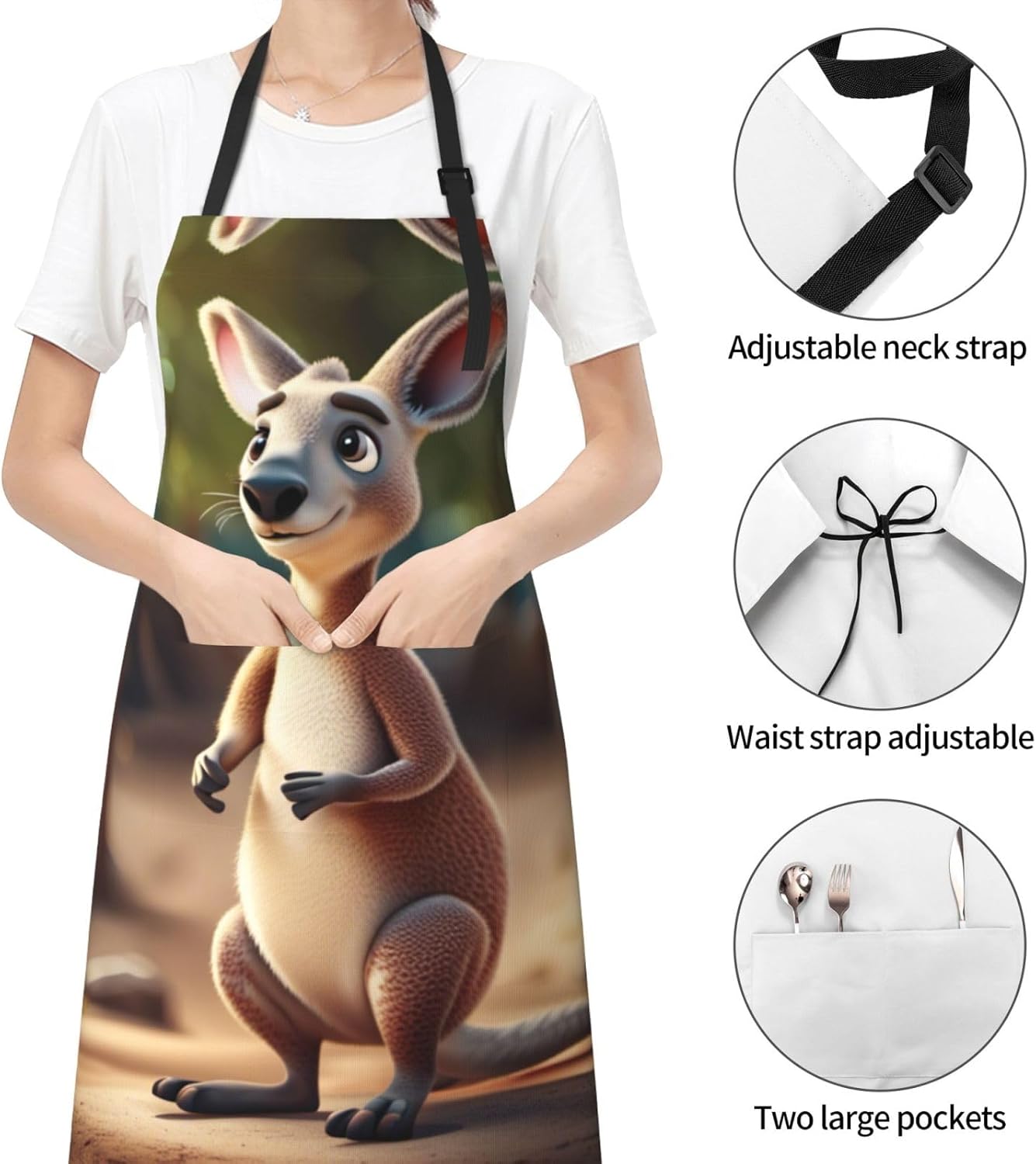 Funny Cartoon Kangaroo Zoo (2) print Waterproof chef's apron with pock