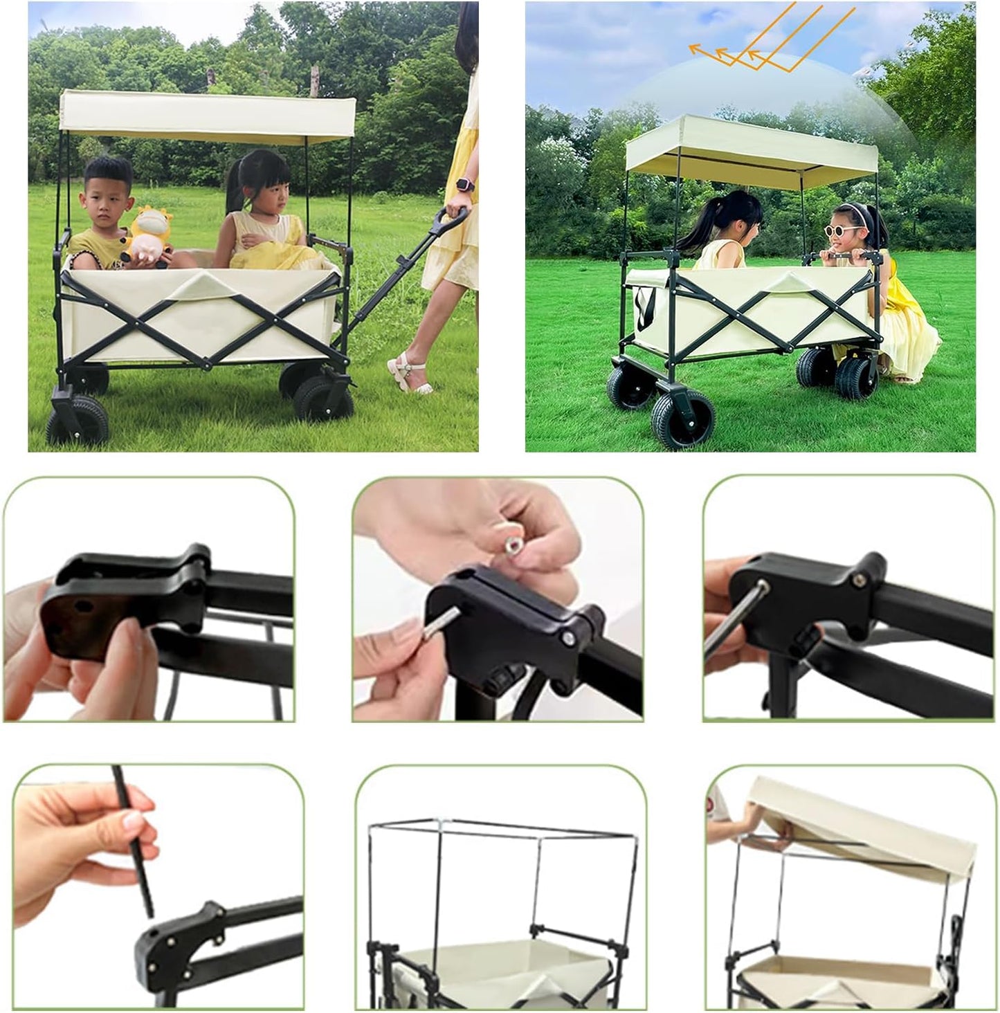 Folding Trolley Awning Sun Protections Trolley Cart Awning Canopy for Outdoor Camping Beach Cart Shopping Awning Canopy