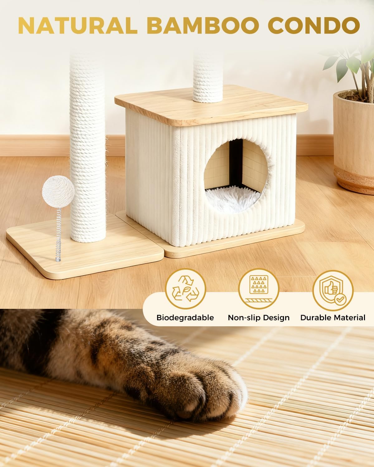 Modern Cat Tree for Indoor Cats, Nordic Loft Style, Wooden Cat Tower w
