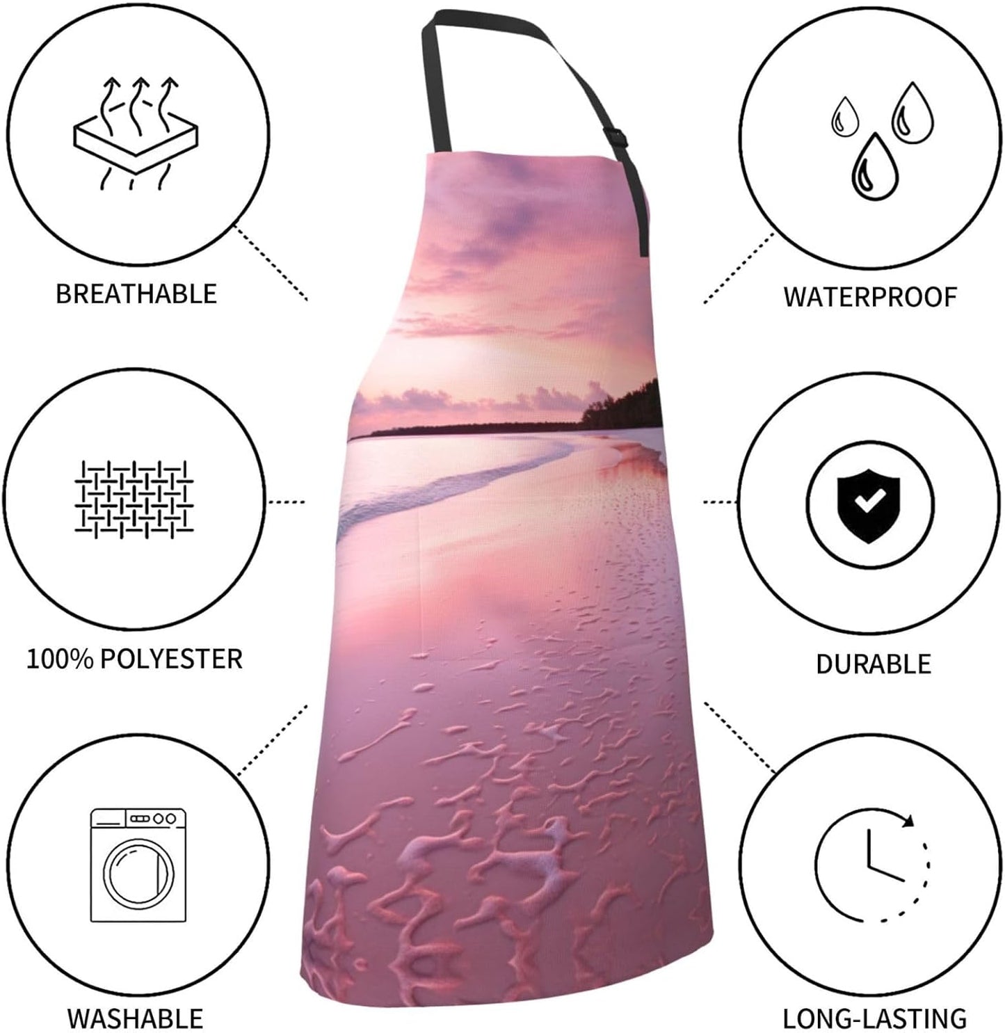 Pink Beach print Waterproof apron with pocket adjustable cooking apron for adult kitchen bibs to bake
