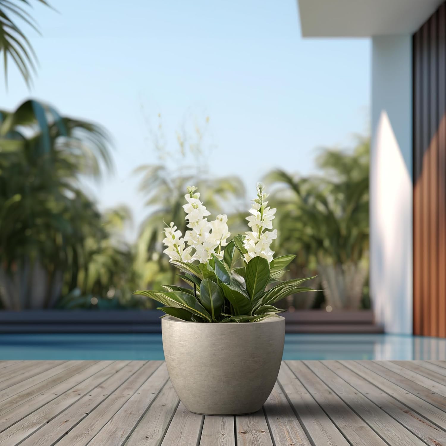 Kante 14.2 Inch Round Concrete Planter - Classic Large Indoor/Outdoor 