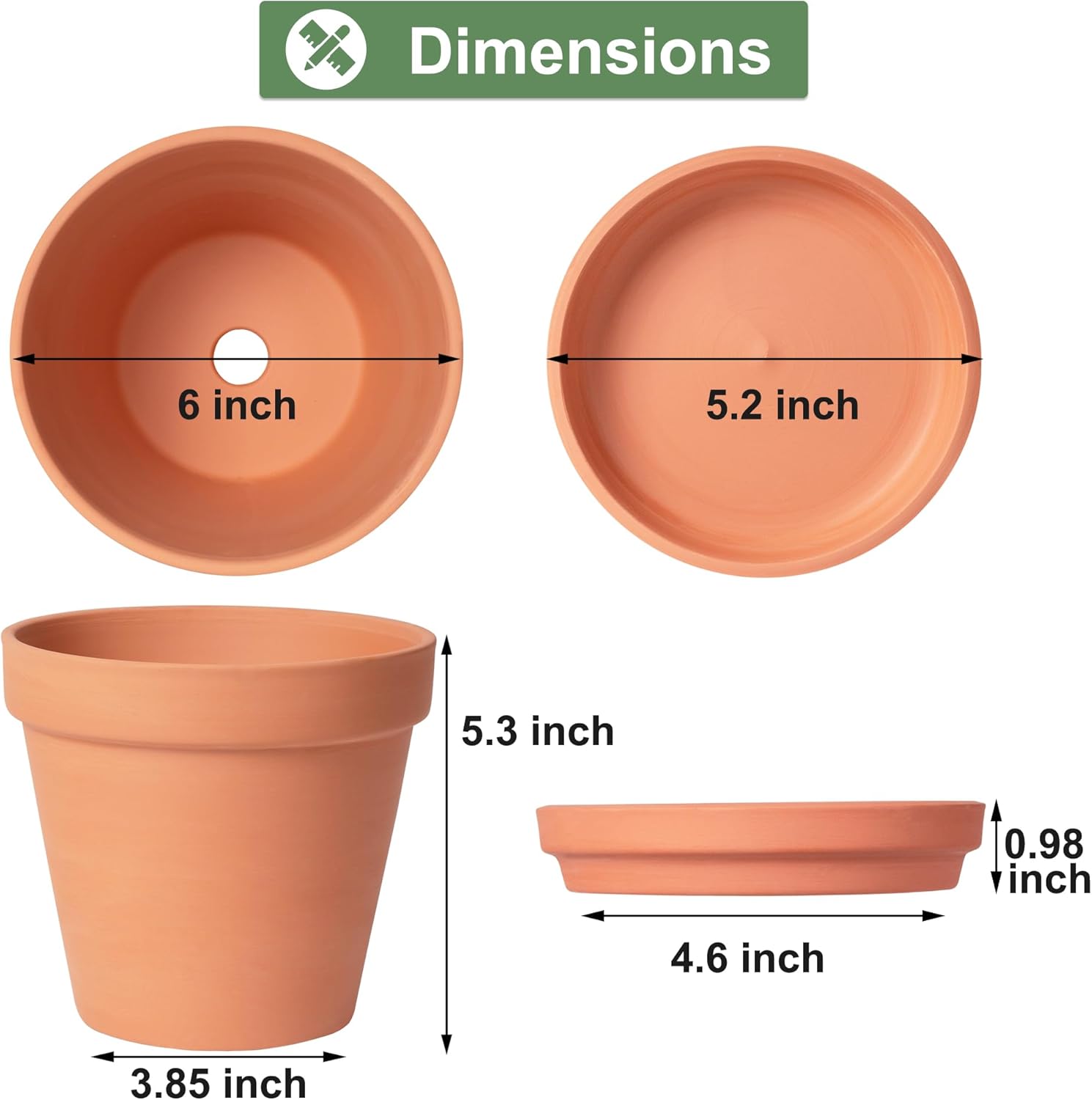 Orceler 6 inch Terracotta & Clay Pots for Plants with Saucer, Medium T
