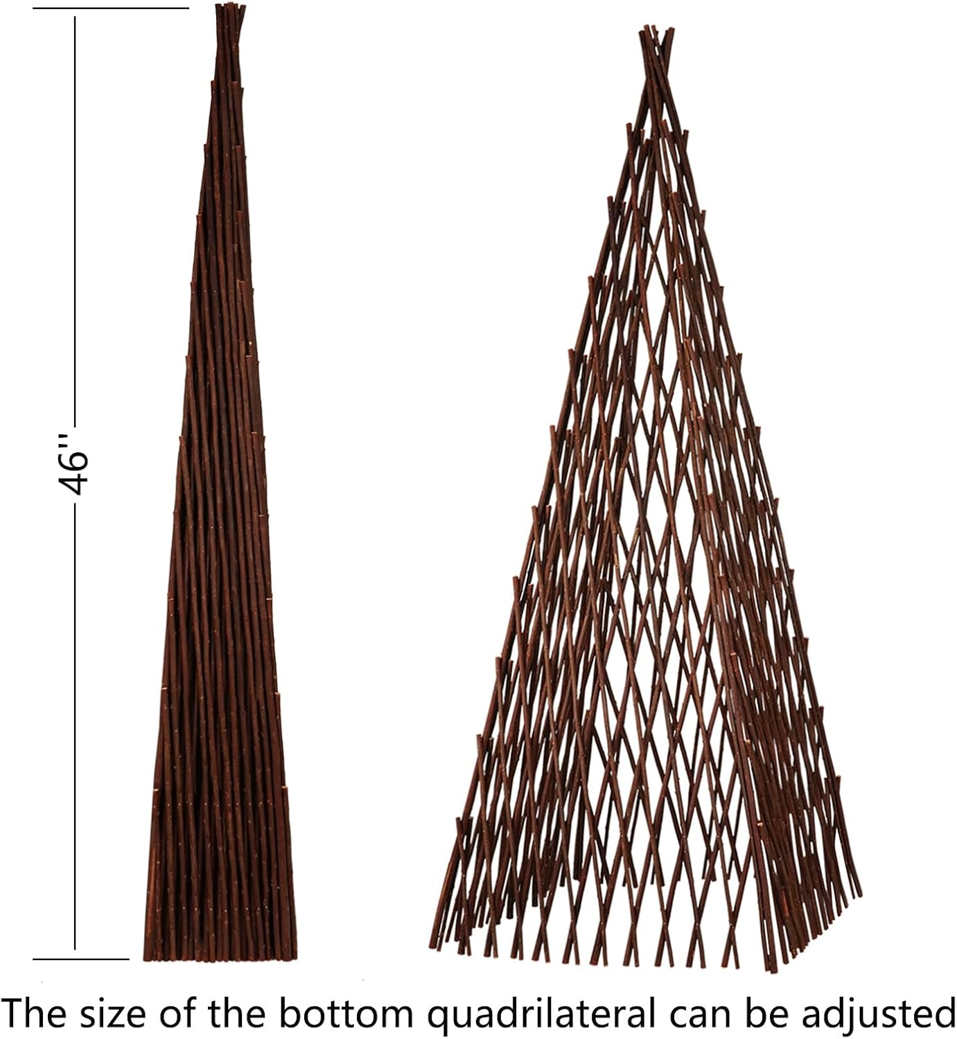 Expandable Teepee Wicker Plant Trellis,Obelisk Trellis for Climbing Plant Outdoor, Wicker Trellises for Plants Flower Self Standing Expandable Pyramid Trellis for Plant Protection and Plant Climbing