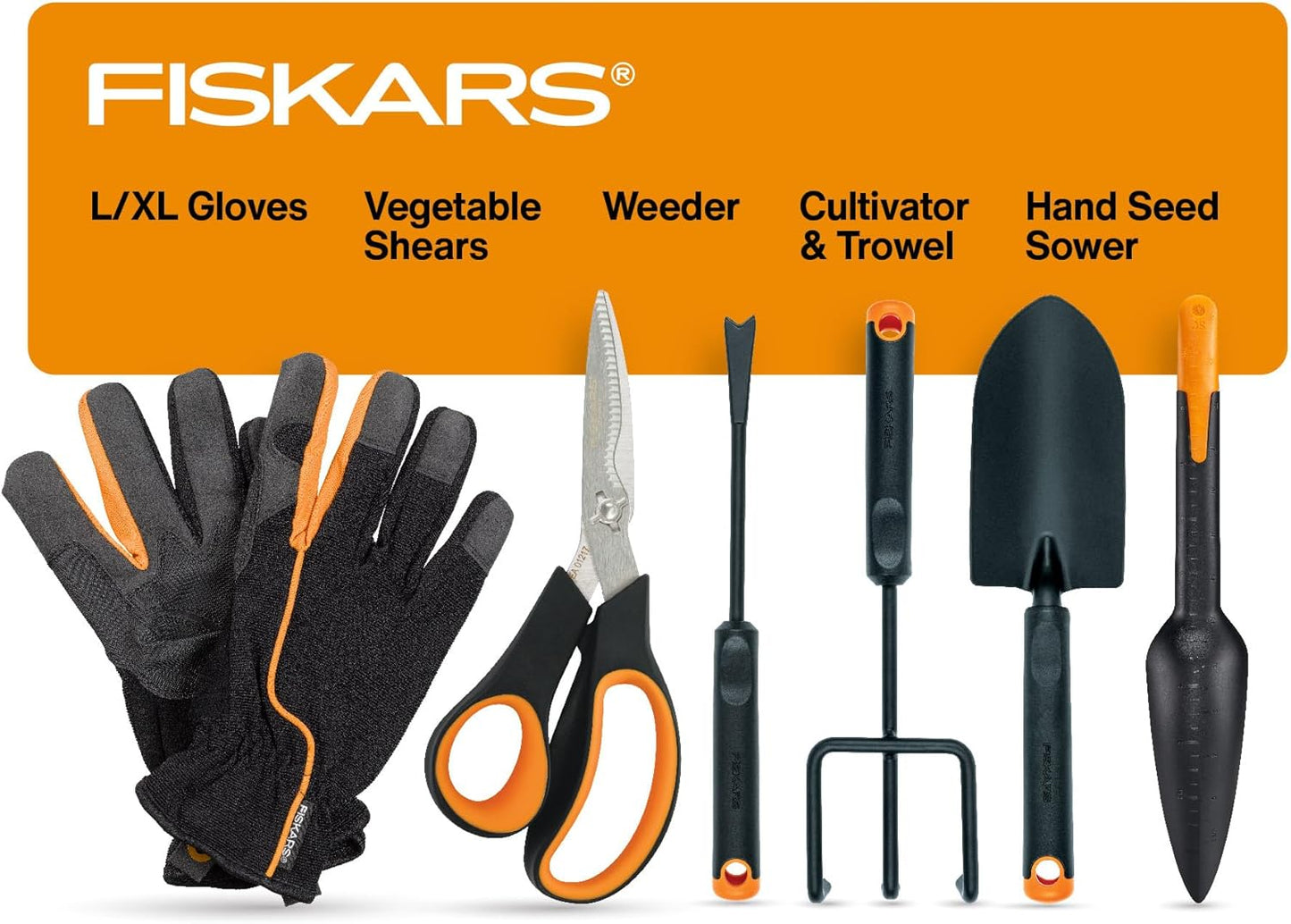 Fiskars Vegetable Gardening Essentials 6-Piece Tool Set for Cultivatin