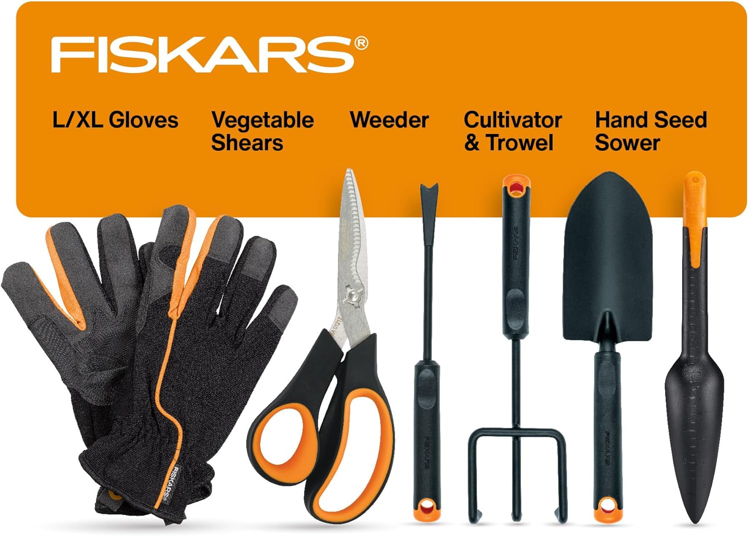 Fiskars Vegetable Gardening Essentials 6-Piece Tool Set for Cultivatin